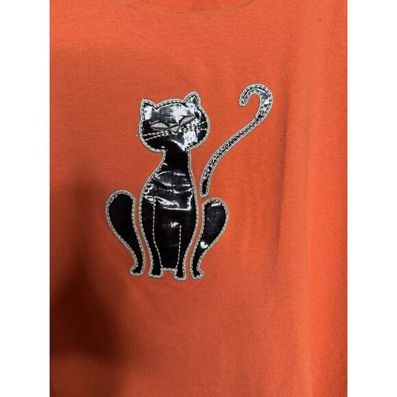 Liz & Me Orange Black Cat Shirt Cut Tag Quarter Sleeve - Picture 3 of 4